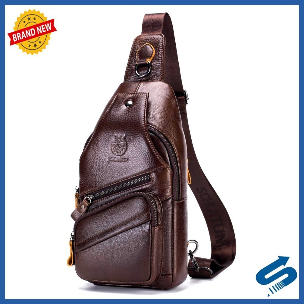 Genuine Leather Crossbody Bag Men Sling Chest Shoulder Bag Durable Tactical